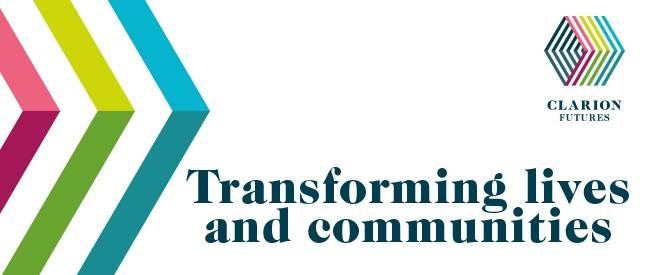 'Transforming lives and communities' Clarion futures logo