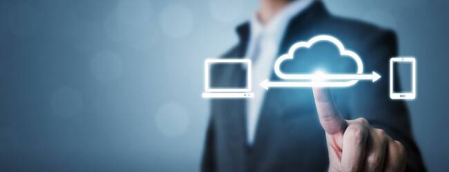 Person touching a cloud (connecting devices) animation